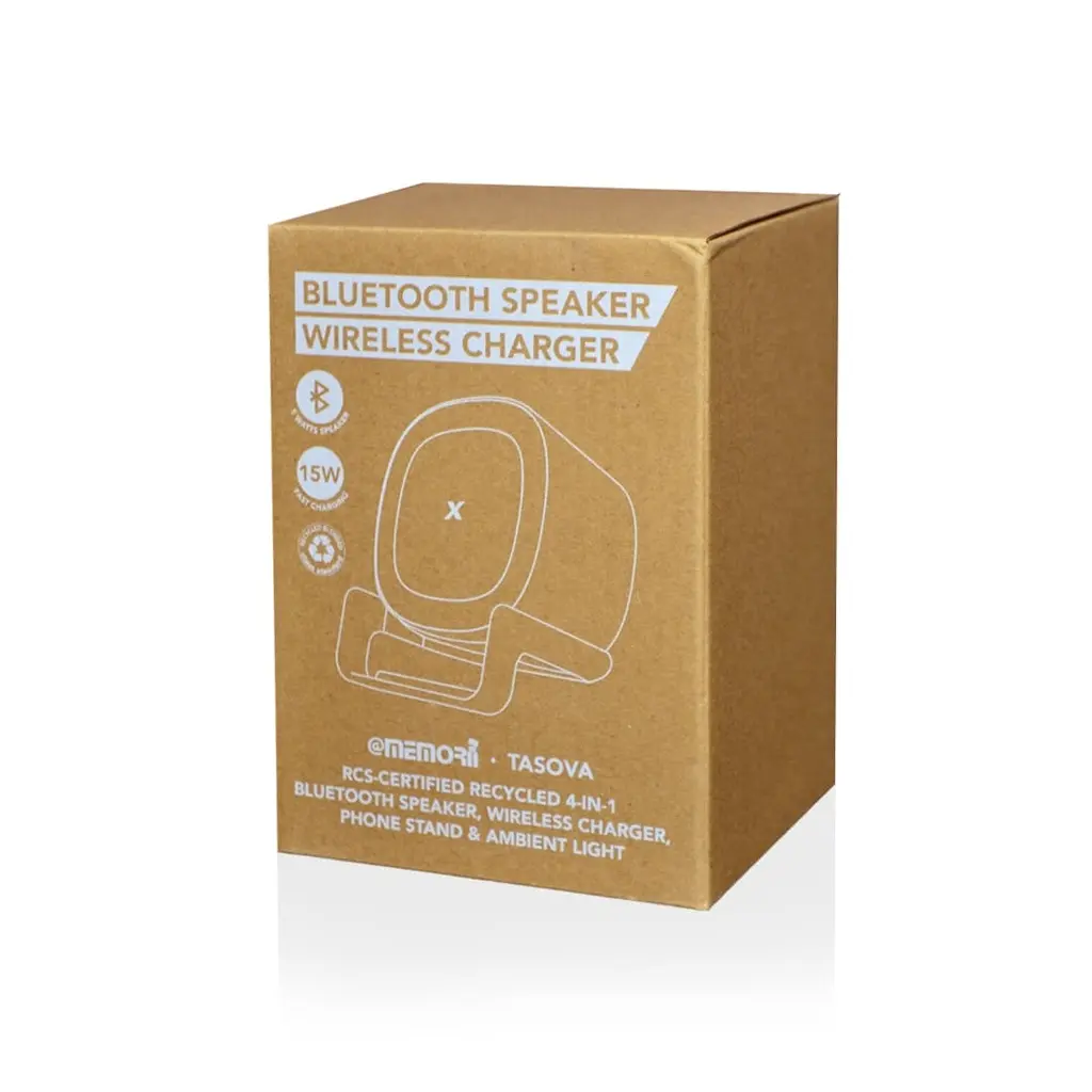 TASOVA - @memorii Recycled 15W Wireless Charger Bluetooth Speaker - White-Tan.webp
