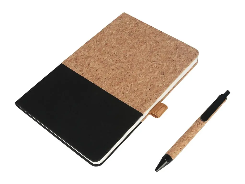 BORSA - eco-neutral A5 Cork Fabric Hard Cover Notebook and Pen Set - Black.webp