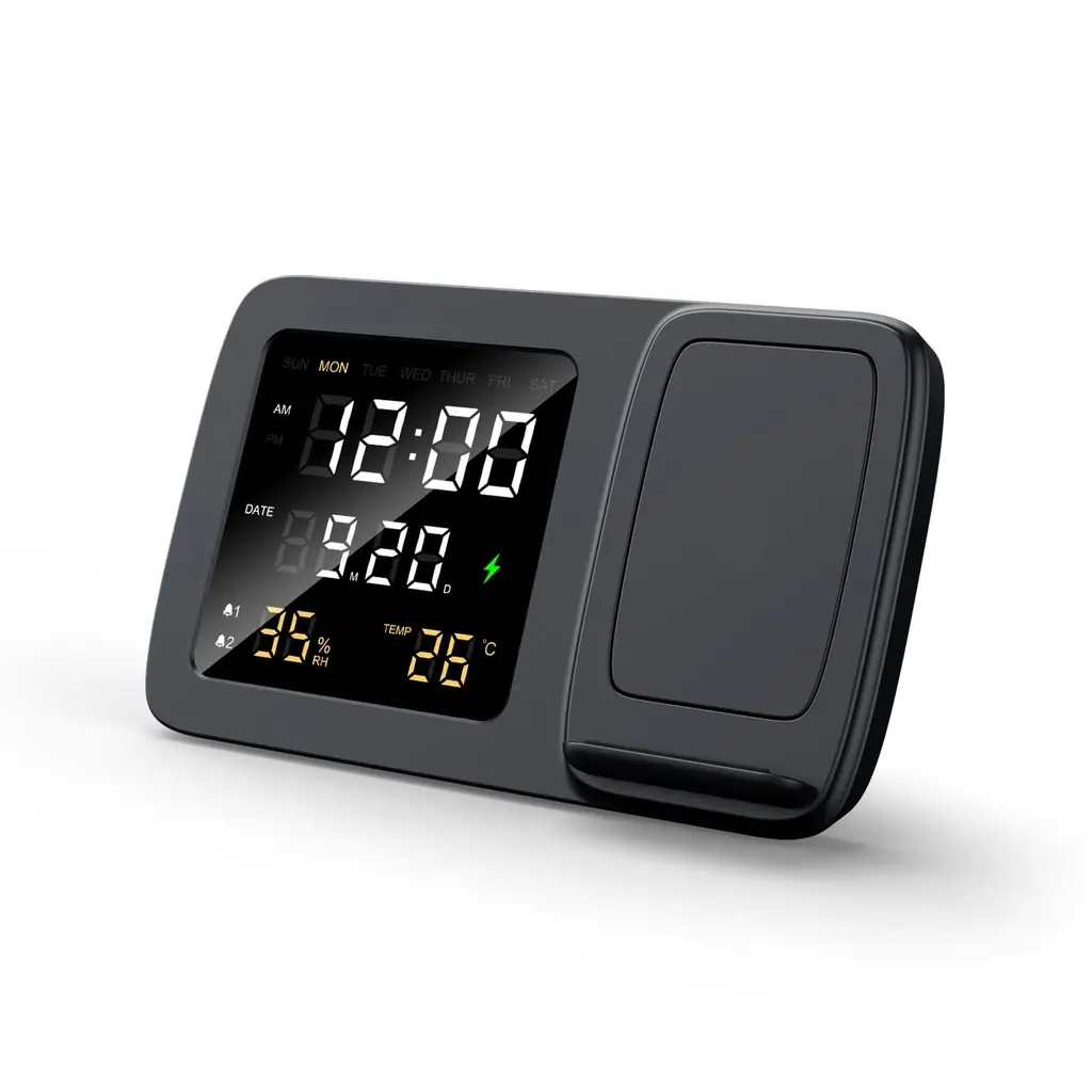 RISE - Giftology Digital Alarm Clock Wireless Charger - Black.webp