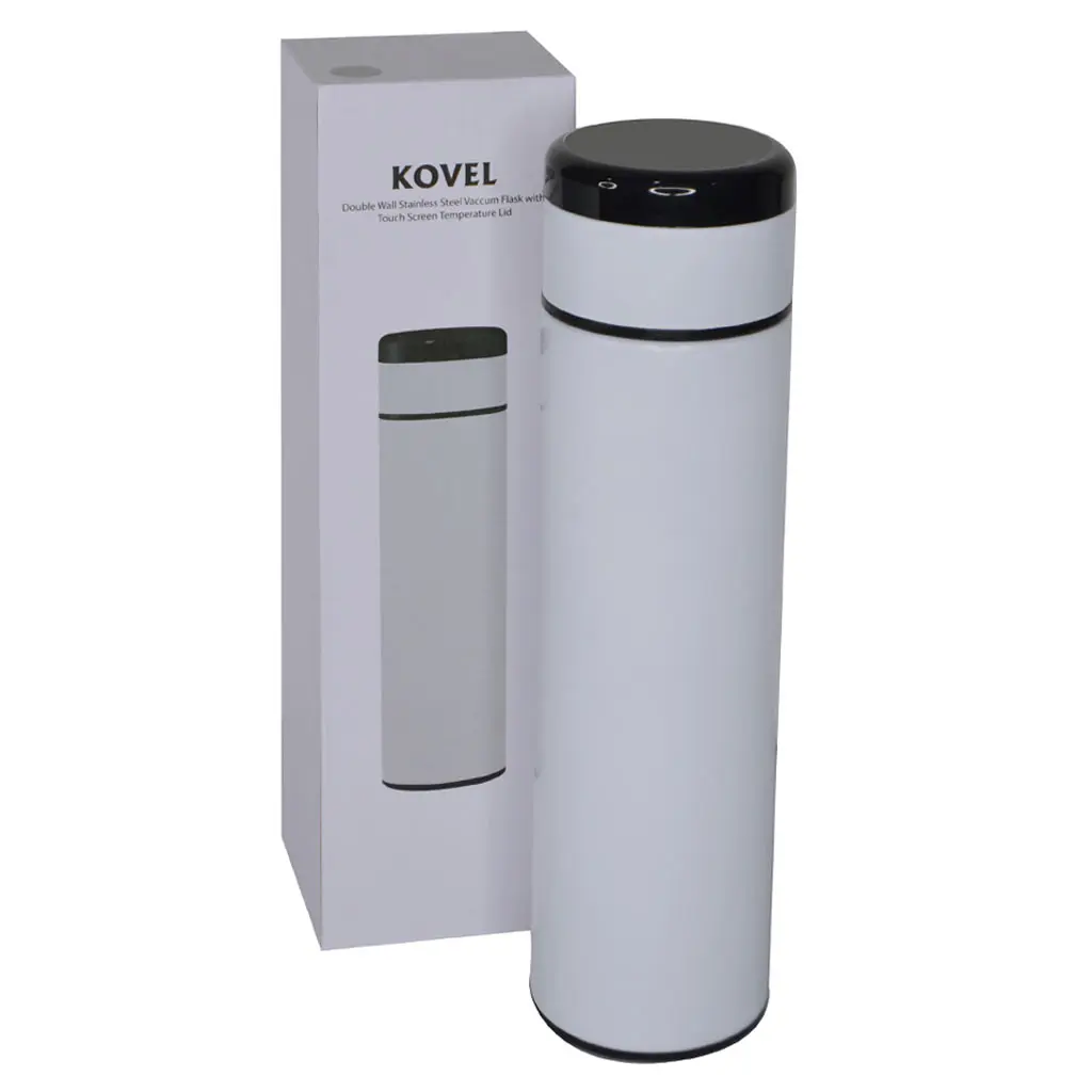 KOVEL - Giftology Double Walled Insulated Flask with Temperature Lid - White.webp