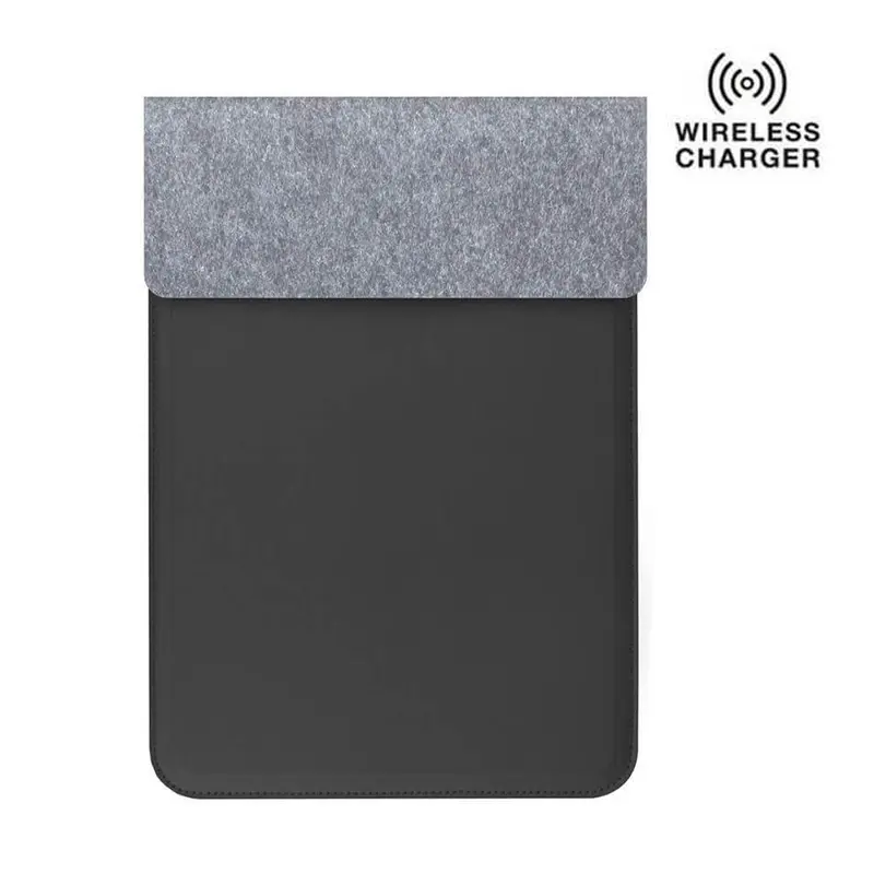 CAMDEN-GIFTOLOGY 14" FELT LAPTOP SLEEVE WITH 15W MAGNETIC CHARGER-BLACK