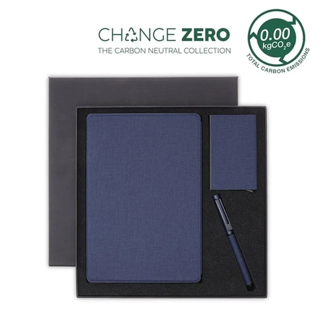 TESSIN-CHANGE ZERO SUSTAINABLE GIFT SET WITH REFILLABLE NOTEBOOK,PEN&CARD HOLDER-NAVY