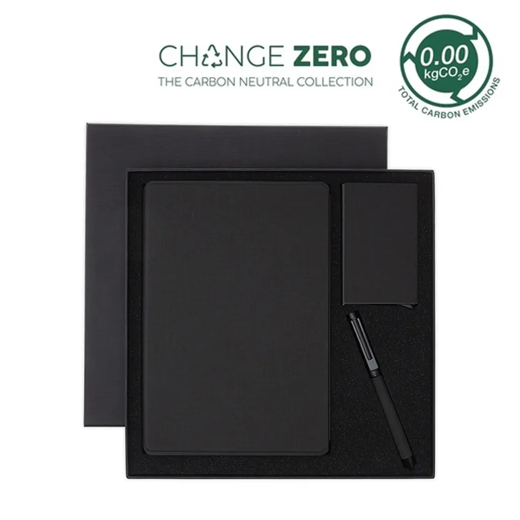 TESSIN-CHANGE ZERO SUSTAINABLE GIFT SET WITH REFILLABLE NOTEBOOK,PEN&CARD HOLDER-BLACK
