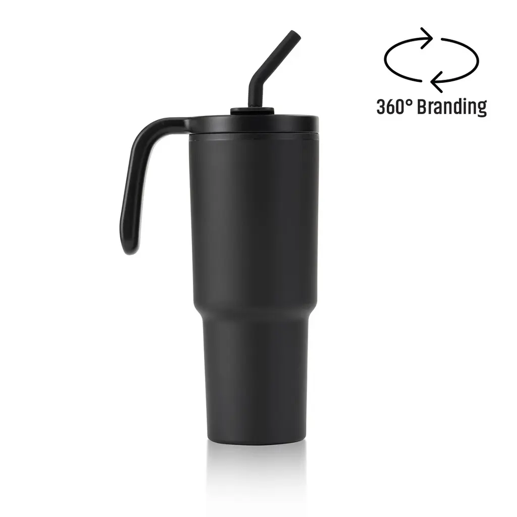 FORZA 360-HANS LARSEN RECYCLED STAINLESS STEEL/PP TUMBLER WITH 360 BRANDING - BLACK