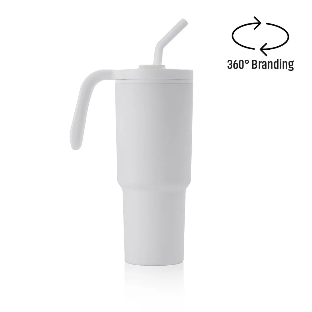 FORZA 360-HANS LARSEN RECYCLED STAINLESS STEEL/PP TUMBLER WITH 360 BRANDING - WHITE