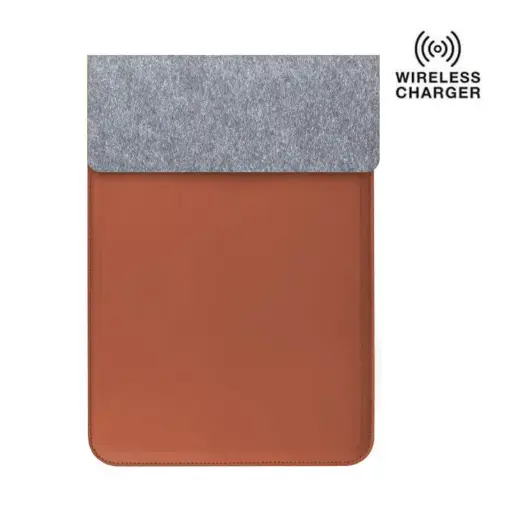CAMDEN-GIFTOLOGY 14" FELT LAPTOP SLEEVE WITH 15W MAGNETIC CHARGER- TAN