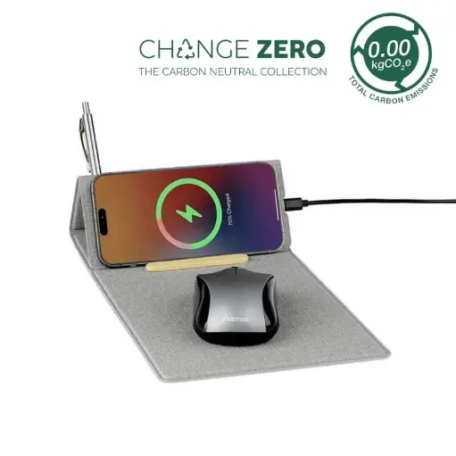 BLACE-CHANGE ZERO RECYCLED PU 15W WIRELESS MOUSEPAD & DESK ORGANIZER-GREY
