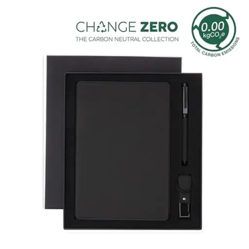 LENZEN-CHANGE ZERO SUSTAINABLE GIFT SET WITH REFILLABLE NOTEBOOK, PEN & USB KEYCHAIN - BLACK