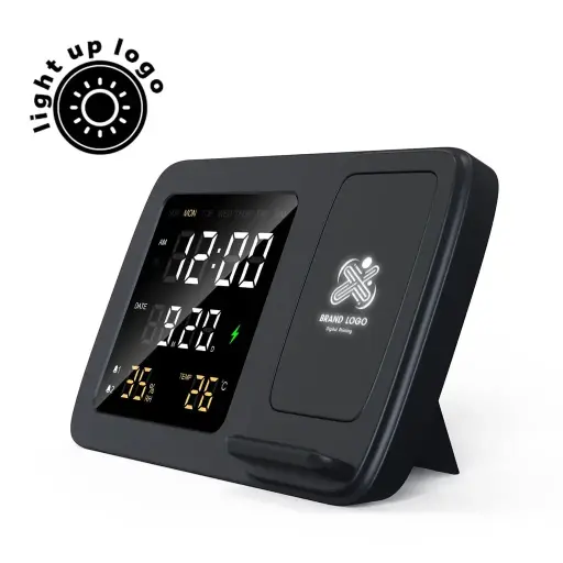 RISE - GIFTOLOGY DIGITAL ALARM CLOCK & WIRELESS CHARGER - BLACK