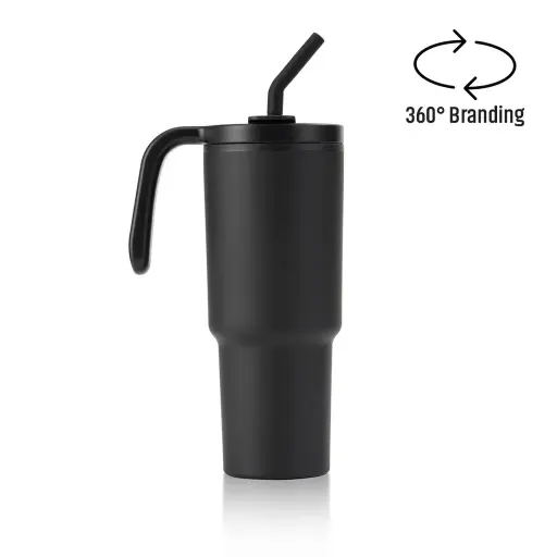 FORZA 360-HANS LARSEN RECYCLED STAINLESS STEEL/PP TUMBLER WITH 360 BRANDING - BLACK
